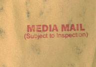 closeup of a Media Mail/(Subject to Inspection) handstamp